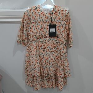 Floral Kids Dress - Orange and Cream